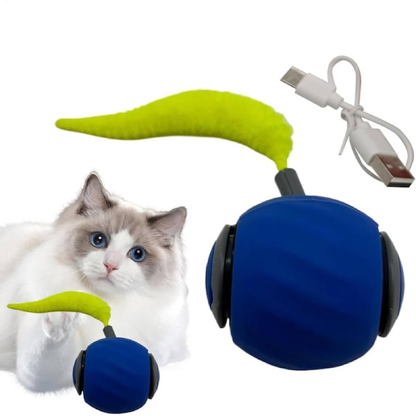 Velocity Balls for Cats, Rolling Cat Toy Cat Ball, Automatic Cat Ball Cat Exercise Toys, USB Rechargeable Interactive Cat Toys Blue