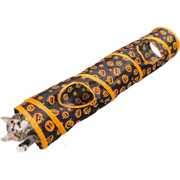 Velocity Cat Tunnels for Indoor Cats, Foldable Activity Tunnel Cat Toy, Pumpkin Pattern Cat Playground Toys Straight