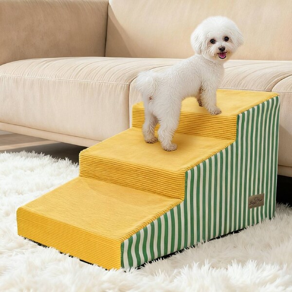 Bingopaw 3/4/5 Steps Dog Ramp Steps High-Density Foam For Bed Sofa Car Pet Bright Stairs with Gentle Slope Washable Cover 3 Steps-40cmx63.5cmx40cm