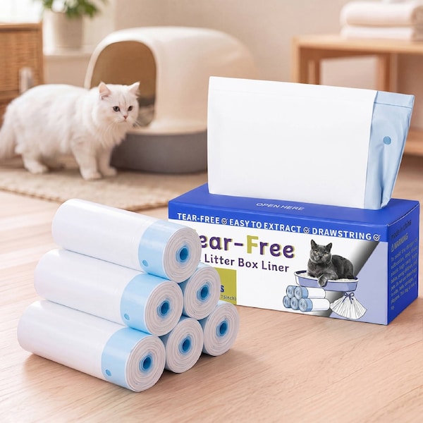 Pawz Drawstring Cat Litter Bags HDPE Cat Poop Bags Blue/120PCS