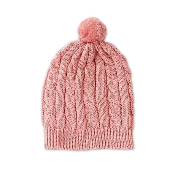 DLUX Baby Arlo OEKO-TEX Cotton Cable Knit Beanie with Pompom Blossom