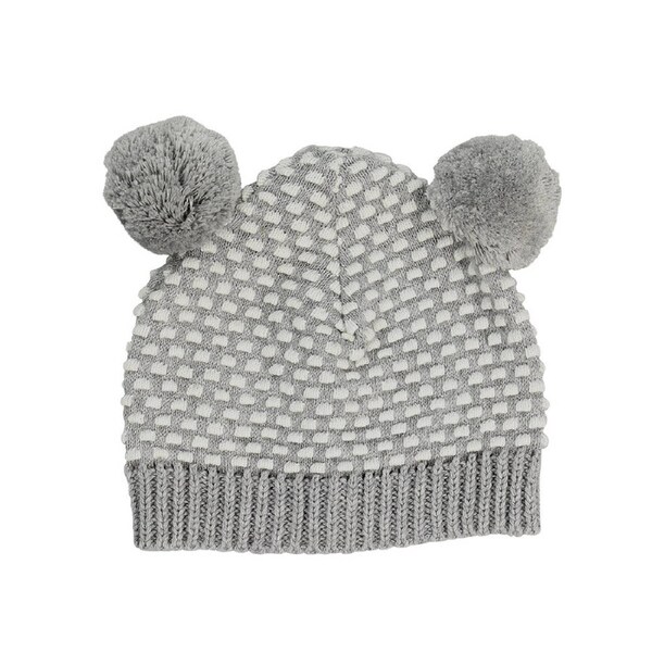 DLUX Baby Arkie OEKO-TEX Cotton Waffle Knit Beanie with Double Pompoms Grey