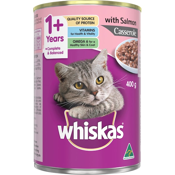 Whiskas Adult 1+ Years Wet Cat Food Salmon Casserole Can 400g
