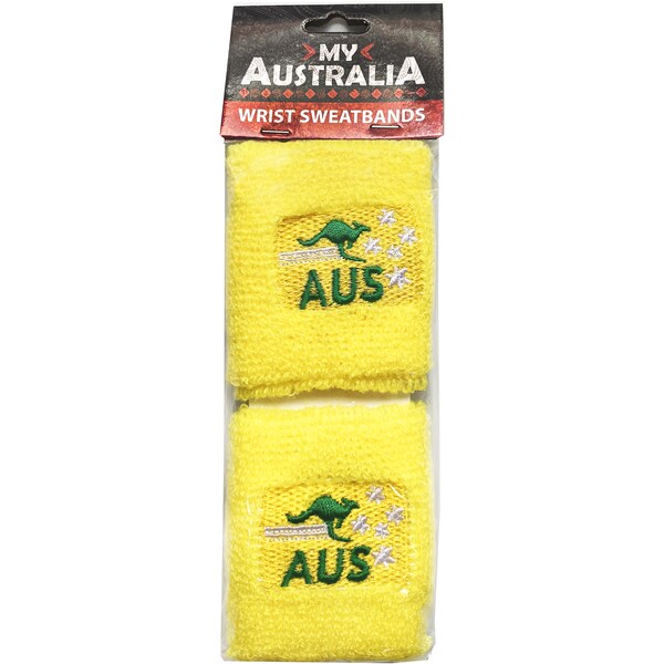 Australia Day Sweatbands Wrist Green & Gold 2 Pack
