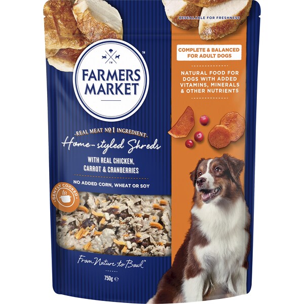 Farmers Market Adult Chilled Fresh Dog Food Homestyle Shreds Real Chicken 750g