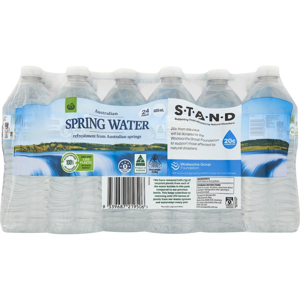 Woolworths Spring Water Bottles 600ml x24 Pack bunch