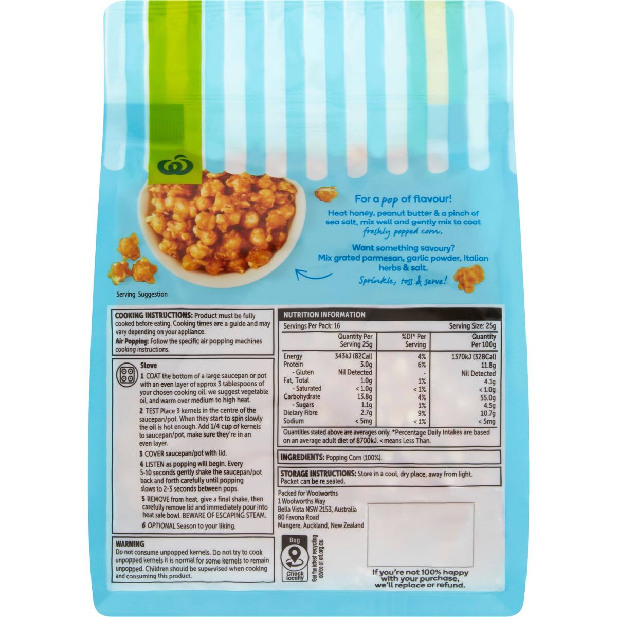 Woolworths Popping Corn Kernels 400g bunch