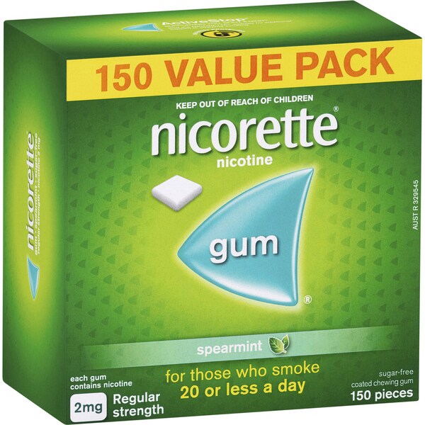 Nicorette Quit Smoking Regular Strength Nicotine Gum Spearmint 150 pack