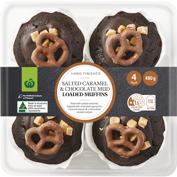 Woolworths Salted Caramel & Chocolate Loaded Muffins 4 Pack