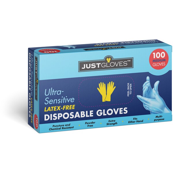 Just Gloves Ultra Sensitive Latex Free Disposable Gloves Medium 100 Pack