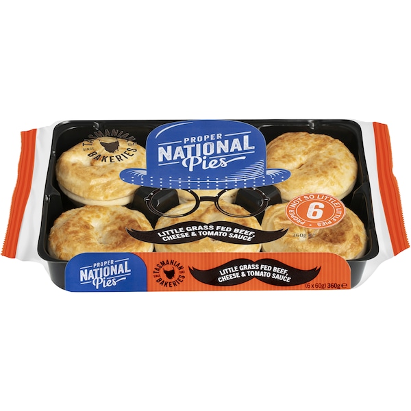 National Pies Little Grass Fed Beef, Cheese Tomato Sauce Pies 6 pack