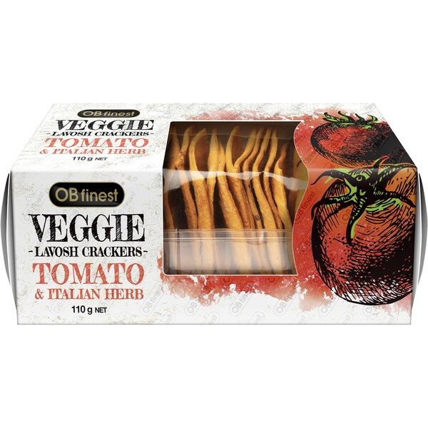 OB Finest Veggie Lavosh Crackers Tomato & Italian Herb 110g