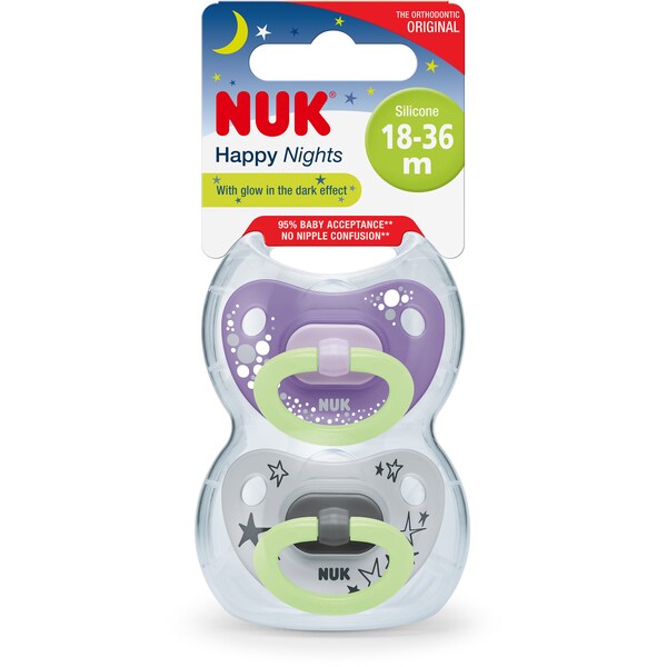 Nuk Happy Nights Soother 18-36m 2 Pack