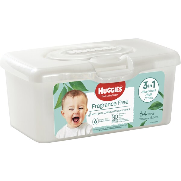Huggies Thick Baby Wipes 3-In-1 Fragrance Free 64 pack