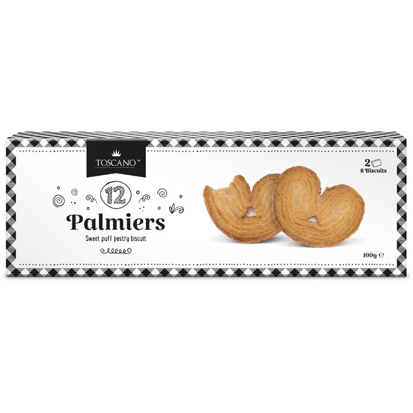 Toscano Palmiers Sweet Puff Pastry Biscuit 12 Pack