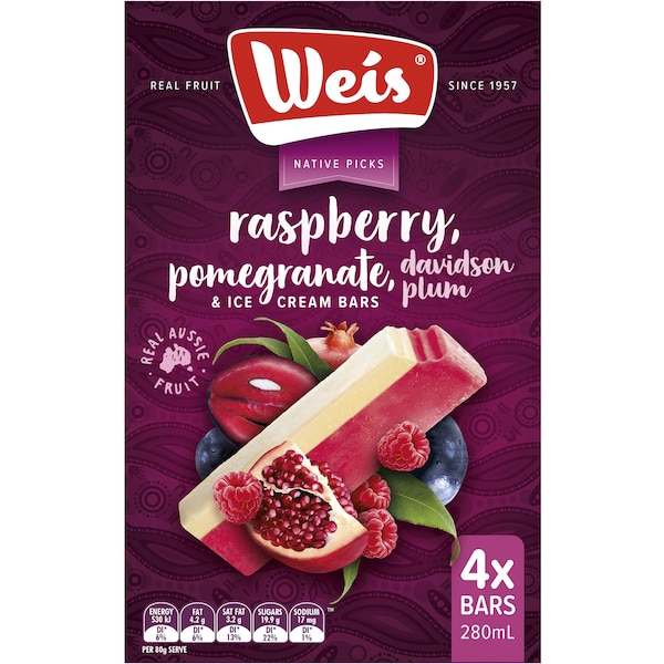 Weis Raspberry Pomegranate & Davidson Plum Ice Cream Bars 4 Pack