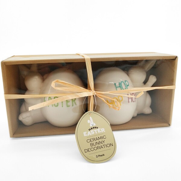 Easter Ceramic Bunny With Egg 2 Pack