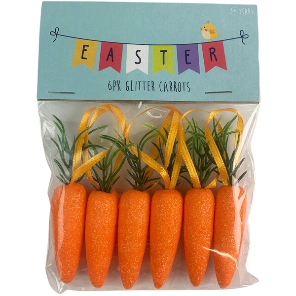 Easter Mini Glitter Carrots Orange 6 Pack