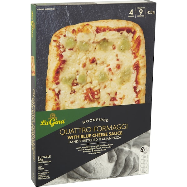 La Gina Quattro Formaggi Pizza with Blue Cheese Sauce 410g