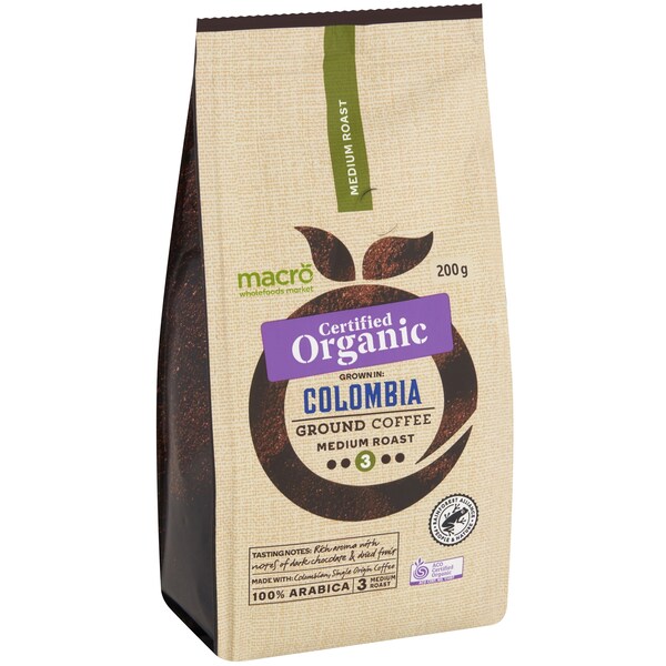 Macro Organic Coffee Ground Single Origin Colombia 200g