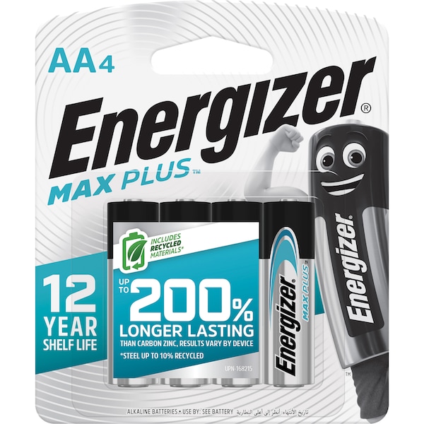 Energizer Max Plus High Performance AA Alkaline Batteries 4 pack