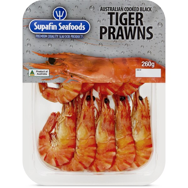 Supafin Seafoods Australian Cooked Black Tiger Prawns 260g