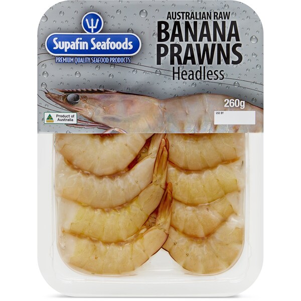 Supafin Seafoods Australian Raw Banana Prawns Headless 260g
