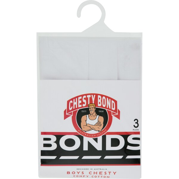 Bonds Boys Chesty Vest Size 10-12 3 Pack