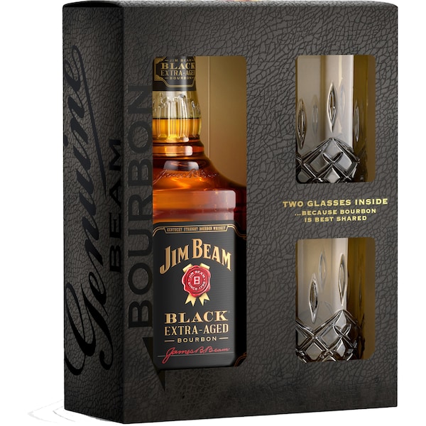 Jim Beam Black Extra Aged Bourbon Double Glass Gift Box Each