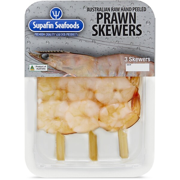 Supafin Seafoods Australian Raw Hand Peeled Prawn Skewers 3 Pack