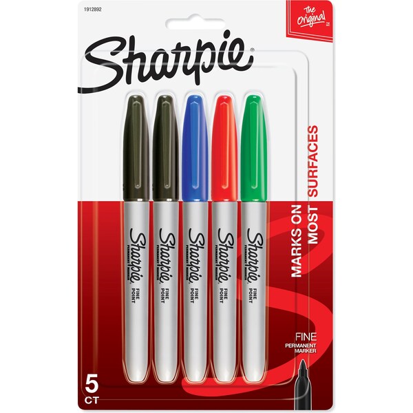 Sharpie Fine Point Permanent Markers Assorted Colours 5 pack
