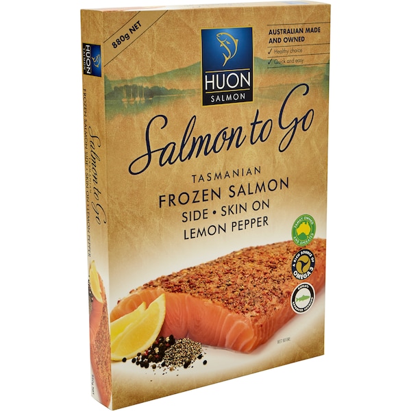 Huon Salmon To Go Frozen Skin On Lemon Pepper 880g