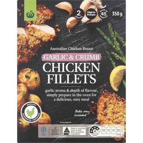 Woolworths Chicken Breast Fillets Garlic and Crumb 350g bunch