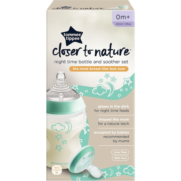 Tommee Tippee Closer To Nature Glow Bottle & Breast Like Soother Each