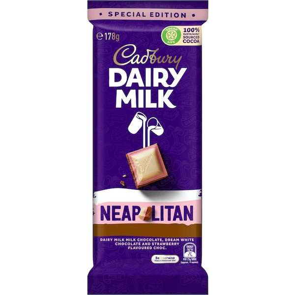 Cadbury Dairy Milk Neapolitan Chocolate Block 178g