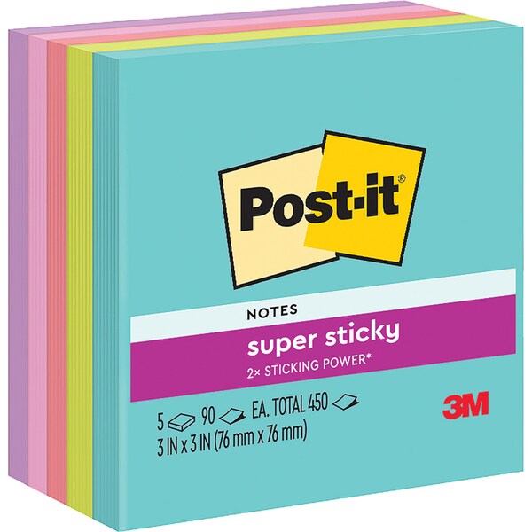 Post-it Super Sticky Notes 76 x 76mm Miami 90 Sheets 5 pack