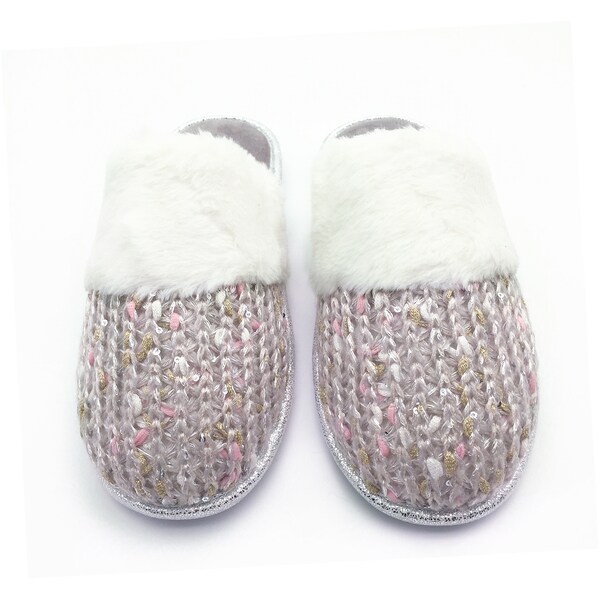 Ladies Knit Sequin Slipper Grey Size 7/8 Each