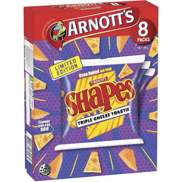 Arnott's Shapes Crackers Triple Cheese Toastie 8 pack