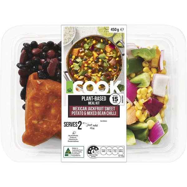 Woolworths Cook Mexican Jackfruit Sweet Potato & Bean Chilli Meal Kit 450g