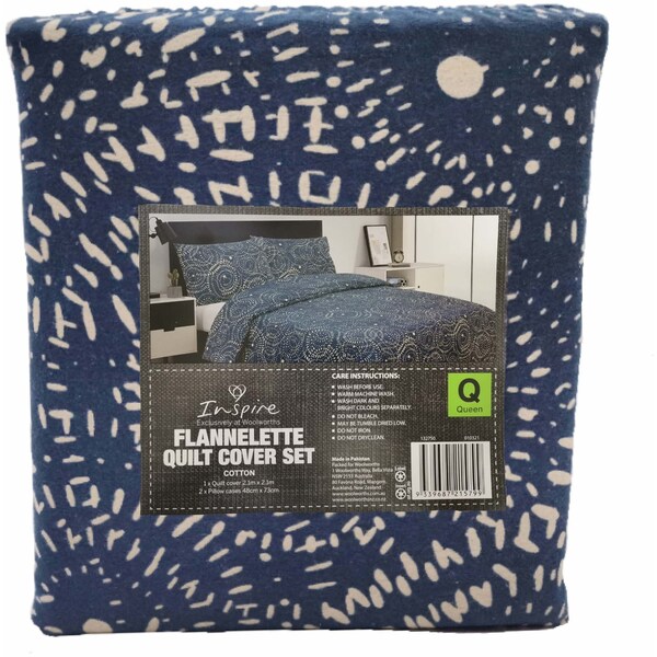 Inspire Flannelette Quilt Cover Set Cotton Queen Each