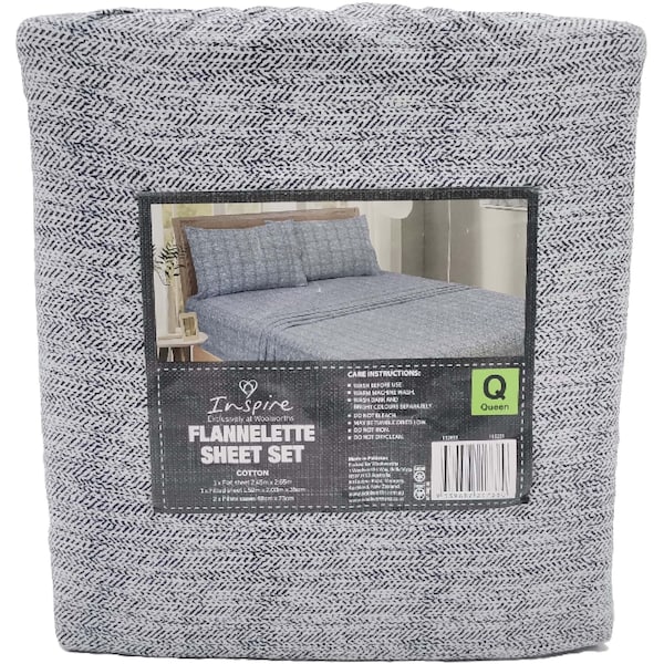 Inspire Cotton Flannelette Sheet Set Queen Bed Assorted Each