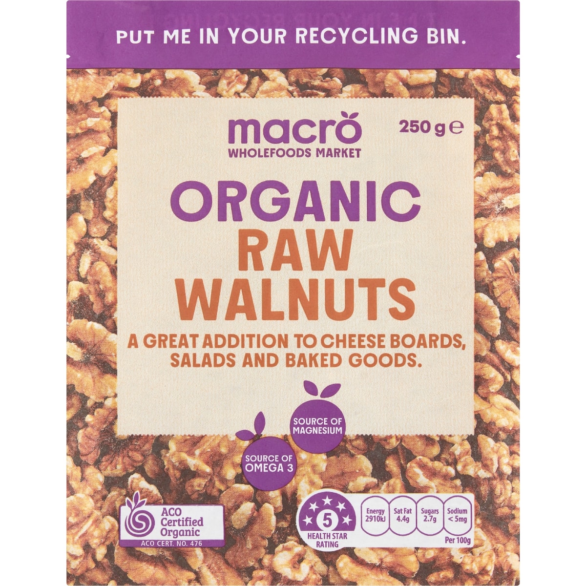 Macro Organic Natural Walnuts 250g bunch