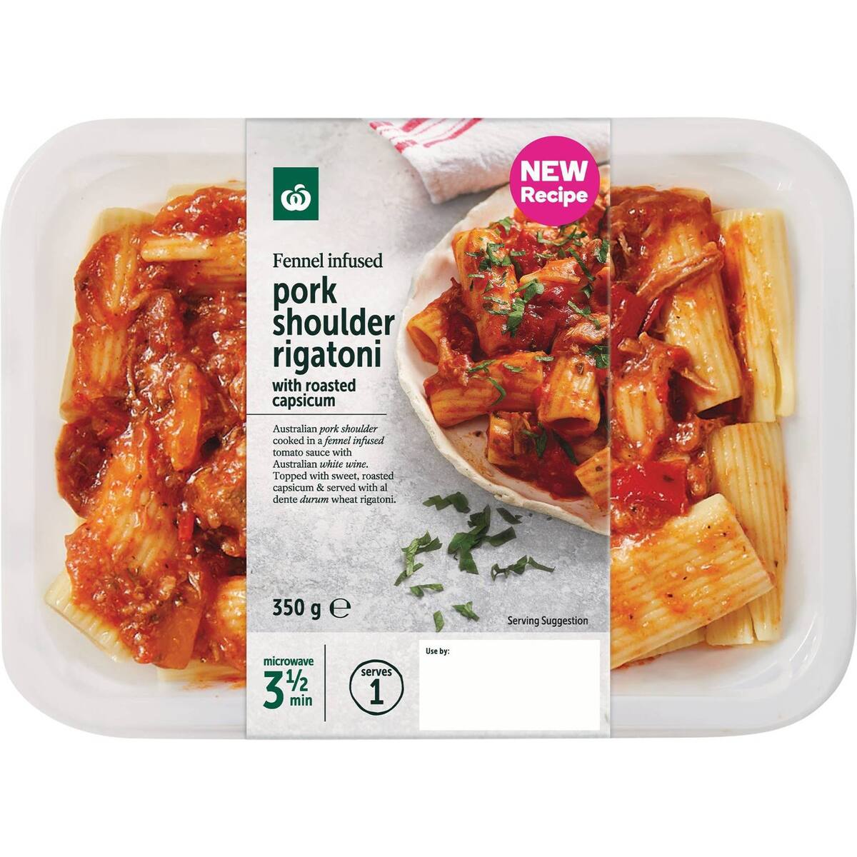 Woolworths Slow Cooked Pork Rigatoni With Roasted Capsicum 350g bunch