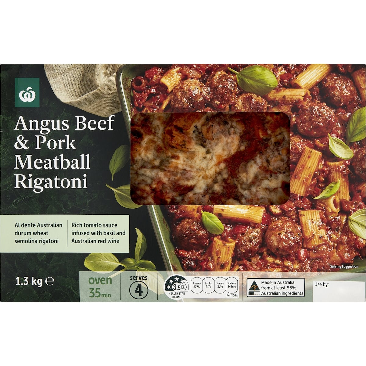 Woolworths Angus Beef and Pork Meatball Rigatoni 1.3kg bunch