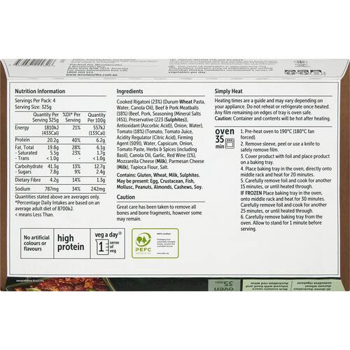 Woolworths Angus Beef and Pork Meatball Rigatoni 1.3kg bunch