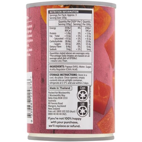 Woolworths Papaya Chunks In Syrup 425g bunch