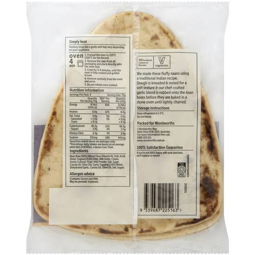 Woolworths Stone Baked Garlic Naan Bread 2 Pack bunch
