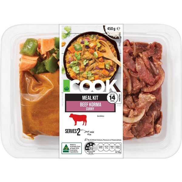 Woolworths Cook Beef Korma Curry Meal Kit 450g
