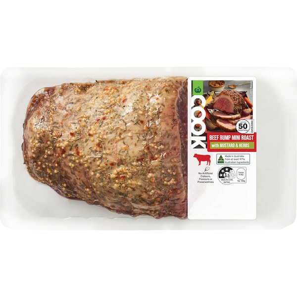 Woolworths Cook Beef Rump Mini Roast With Mustard & Herbs 350g - 650g
