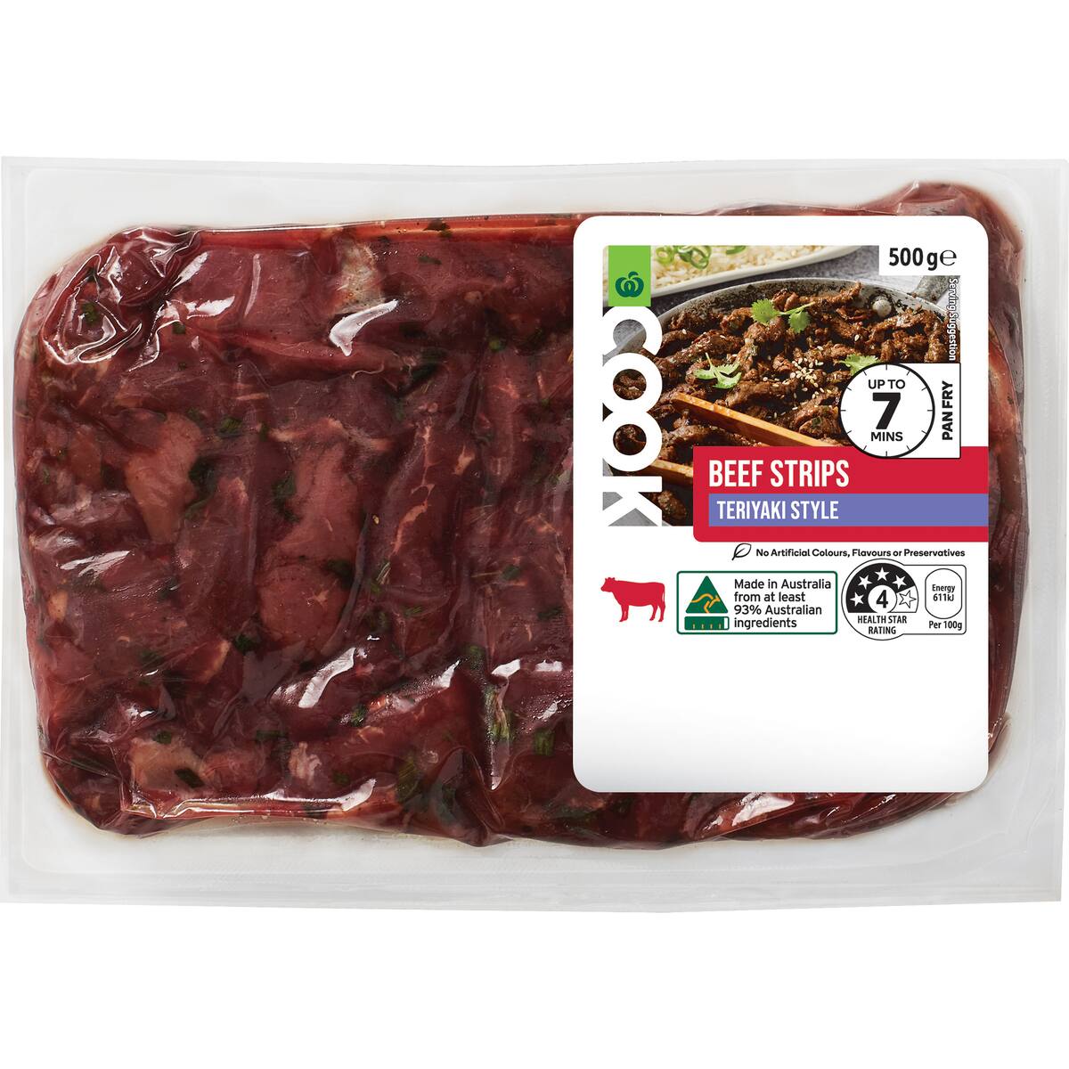 Woolworths Cook Beef Strips Teriyaki Style 500g bunch